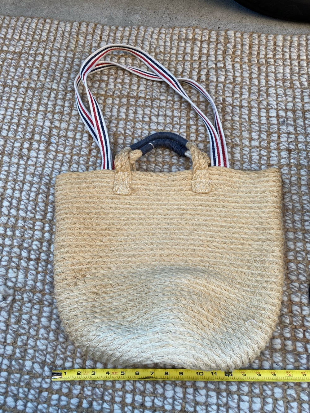 GAP Straw Tote with Red, White & Blue Striped Shoulder Strap